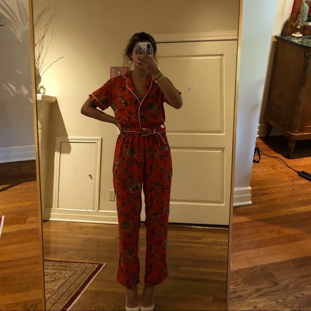 MOLLY BRACKEN ORANGE PATTERNED BOHO JUMPSUIT
